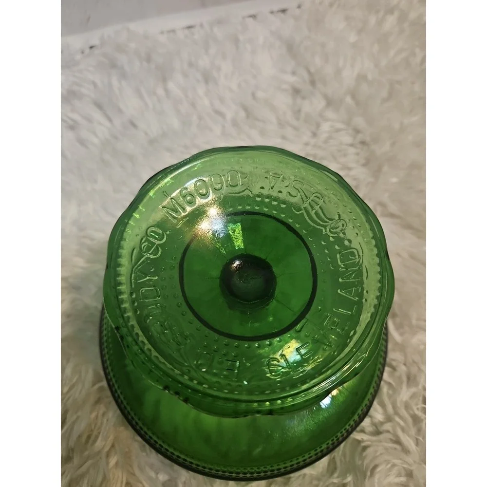 Vintage E.O. Brody Co. Green Glass Compote‎ Candy Dish Cleveland Ohio Mint Cond.
